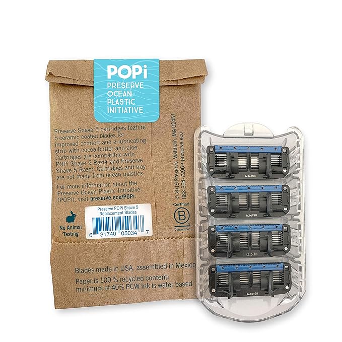 Preserve Coral Pink POPi Shave 5 Razor System 5 Blade Cartridge Modern Style Plastic Material Unisex 6 Count Bundle