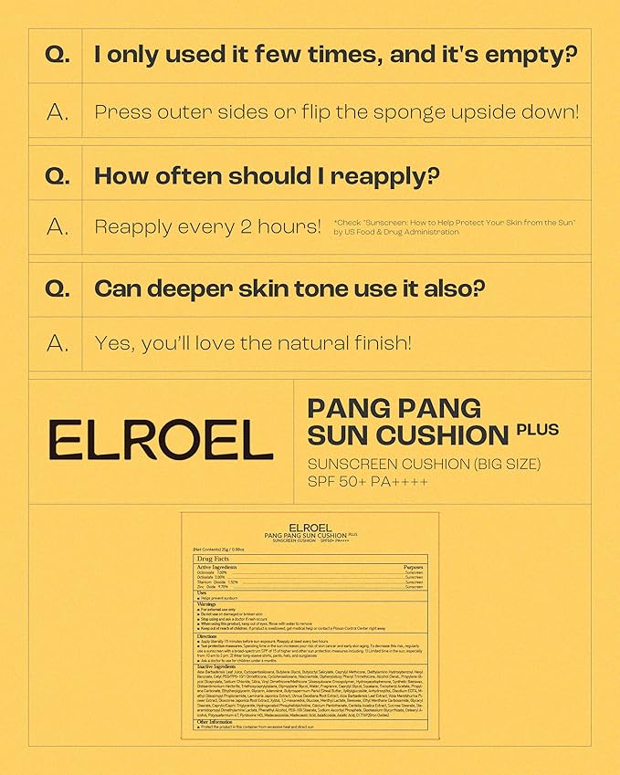 Pang Pang Big Sun Cushion Plus - Broad Spectrum SPF50+ PA++++ Korean Sunscreen Cushion for Face &amp Body - Hypoallergenic &amp Lightweight Sun Cream No White Cast (0.88 oz)