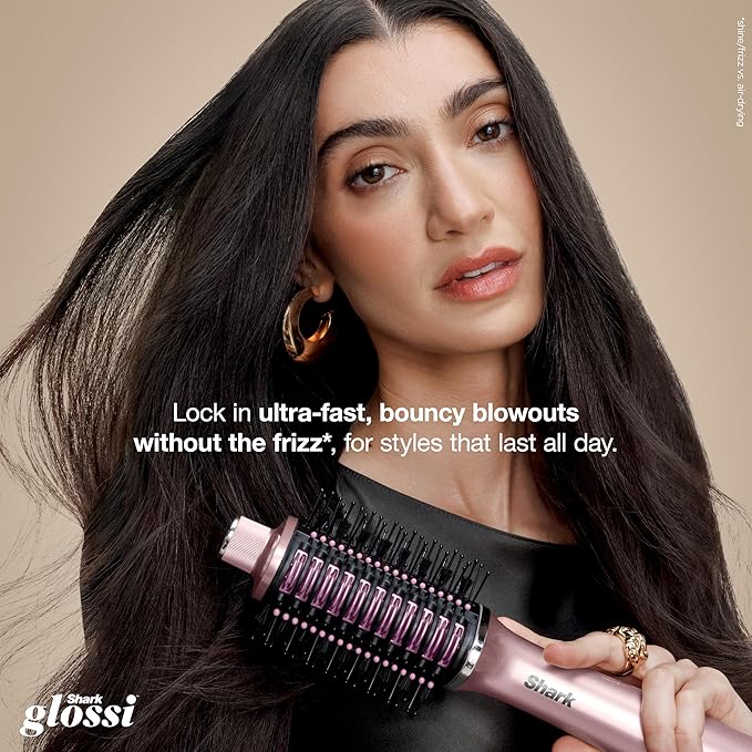 Shark Glossi 2-in-1 Hot Tool and Air Glosser | Ultra-Fast Ultra-Glossy Blowouts at-Home | Heat-Controlled Ceramic Curly Coily and Color Friendly | Lychee | HT302PK