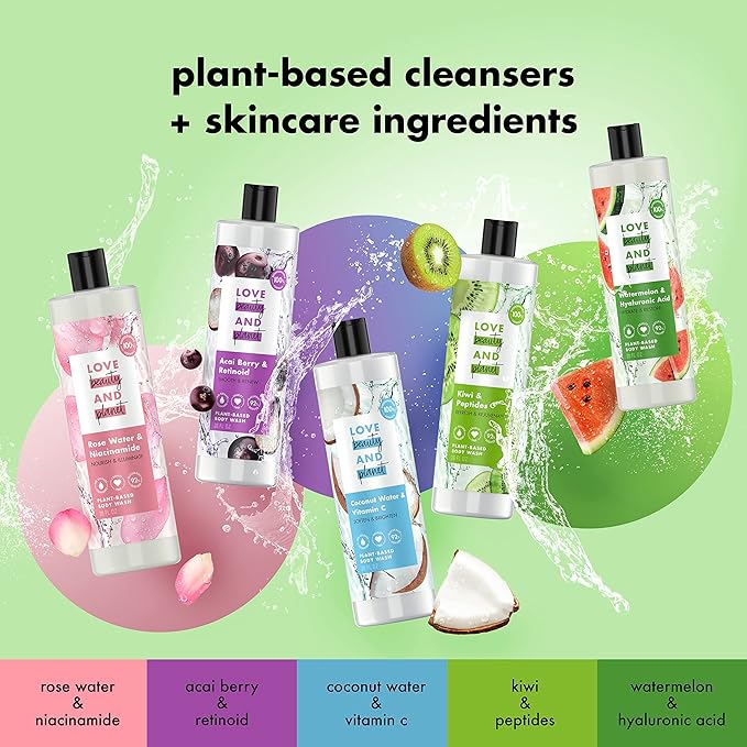 Love Beauty and Planet Plant-Based Body Wash Hydrate and Restore Skin Watermelon and Hyaluronic Acid Made with Plant-Based Cleansers and Skin Care Ingredients 100% Biodegradable 20 fl oz