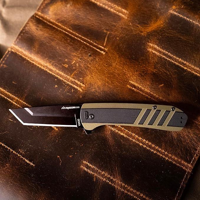 OUTDOOR EDGE Razor VX4 – 3 Replaceable Blade Folding Knife – Black Tanto Blade – Black G10 Over Green Handle – Reversible Clip – EDC Outdoor &amp Survival