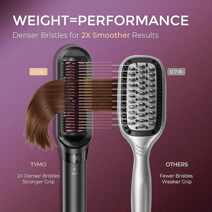 TYMO Flat Iron Hair Straightener Brush 2 in 1 200M Ions Hair Straighteners for Women Ceramic Dual Voltage Straightening Hot Comb for Anti-Frizz Straights Waves Curl 3X Less Heat Damage Black