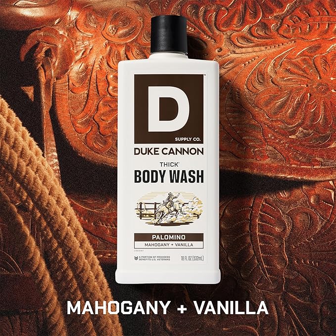 Duke Cannon Supply Co. Thick High Viscosity Body Wash – 3X Thicker Cleansing Shower and Bath Gel Mineral-Enriched for Men – Shower Gel – Men’s Body Scrub – Palomino 3 pack –18 oz