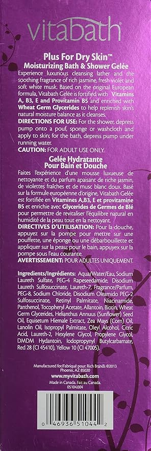 Vitabath Moisturizing Bath &amp Shower Gelee Plus For Dry Skin 32-Ounces
