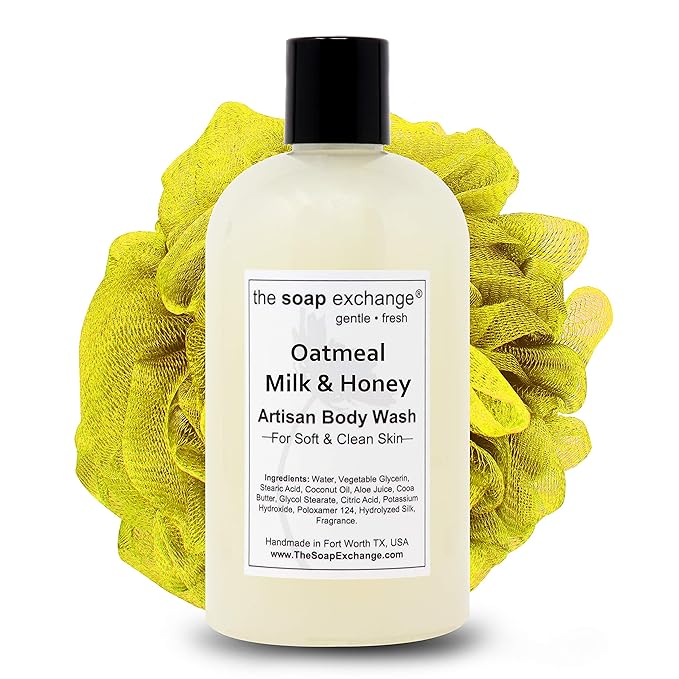 The Soap Exchange Body Wash - Oatmeal Milk &amp Honey Scent - Hand Crafted 12 fl oz / 354 ml Natural Artisan Liquid Soap for Hand Face &amp Body Shower Gel Cleanse Moisturize Protect. Made in