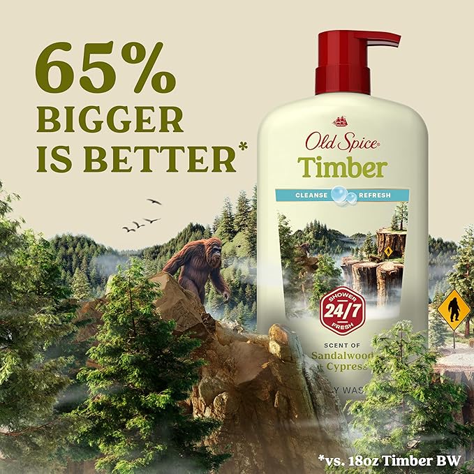 Old Spice Cleansing Body Wash for Men 24/7 Shower Fresh with Lasting Scent Cleanse &amp Refresh Gentle on Skin Vitamin B3 Timber with Sandalwood + Cypress Scent 30 oz (Pack of 4)