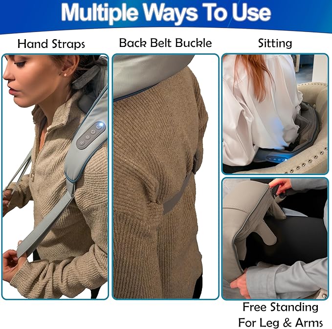 Shiatsu Neck Shoulder &amp Back Massager with Heat - Ergonomic Deep Tissue Kneading for Back and Muscle Pain Relief Cordless Electric Therapy - Portable Wireless Design with Adjustable Intensity