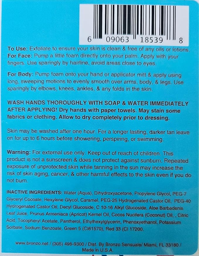 Self-Tanning Mousse + Instant Bronzer – Streak-Free Golden Glow in 1 Hour No Orange by Bronzo Sensuale 5 Fl. Oz.