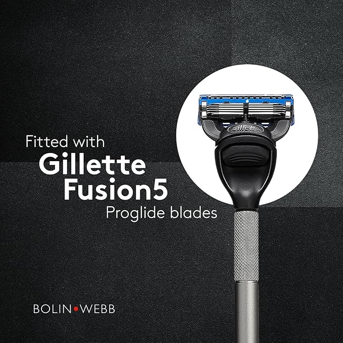Bolin Webb Generation Razor &amp Stand - Luxury Razors for Men with Gillette Fusion 5 Blades Premium Aluminum Shaving Razor for Smooth Irritation-Free Shave Ideal Gift &amp Daily Grooming Set (Gr