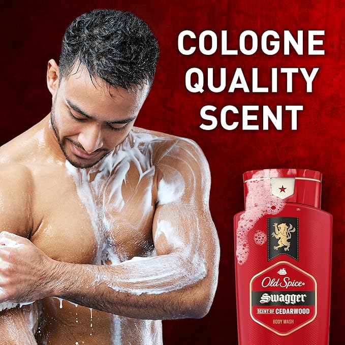 Old Spice Body Wash for Men Refreshing 3X Defense 24/7 Shower Fresh with Long Lasting Scent Red Collection Swagger with Cedarwood Scent 33.4 oz (Pack of 4)