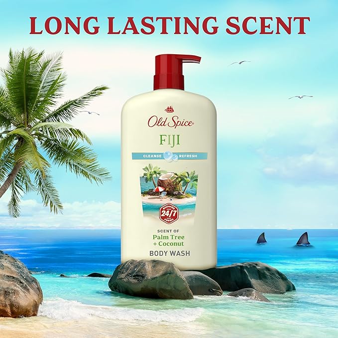 Old Spice Cleansing Body Wash for Men 24/7 Shower Fresh with Lasting Scent Cleanse &amp Refresh Gentle on Skin Vitamin B3 Fiji with Palm Tree + Coconut Scent 30 oz (Pack of 4)
