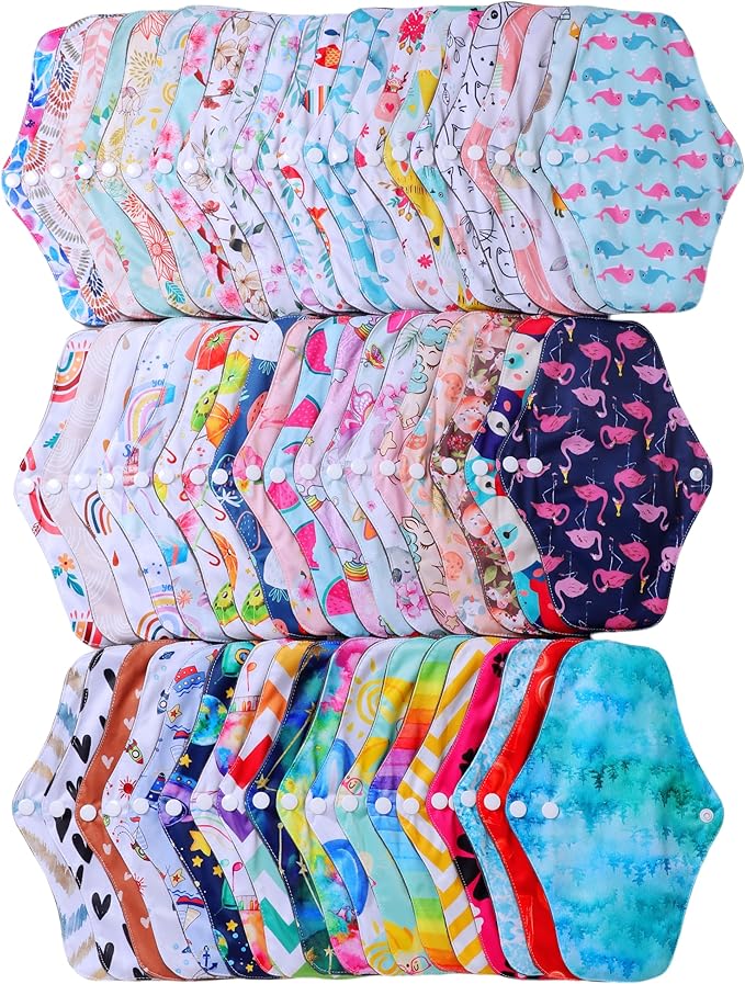 10 pcs M Size Random Prints Reusable Cloth Menstrual Pads for Women Period(10M-randomprints)