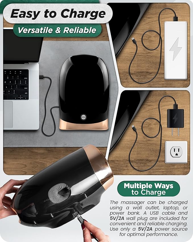 Lunix LX30 Rolling Hand Massager Kneading + Compression Heat + Cooling Fan Finger &amp Wrist Pain Relief Cordless Rechargeable Charcoal Black