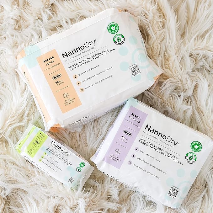 Natural Incontinence Pads - Organic Cotton Bladder Leakage Pads - Extra Large Pads for Incontinent Adults - Nannocare Super Dry (20 Count (Pack of 1) - 16 Long