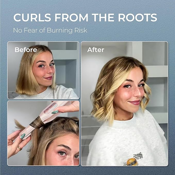 TYMO Long Barrel Automatic Curling Iron + Flat Iron Curling Iron for Quick Easy Curls and Straight Style for Long Short Hair