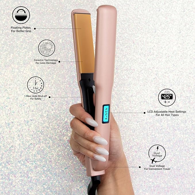CHI Original Flat Iron Hair Straightener Ceramic Floating Plates for Smooth Finish Quick Heat Up Styling Tool On/Off Switch 1.25 Prosecco Please