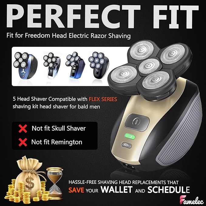 3 Pack Freedom Shaver Heads Compatible with Freedom Grooming Replacement Blades for Bald Men Head Shaver Kit Refills Waterproof Razor Kits Fit for Electric Razor Shaver Replacement Blades