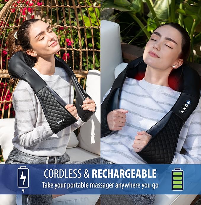 Zyllion Shiatsu Back Massager (Black) and Rechargeable Shiatsu Neck Massager (Black) Bundle