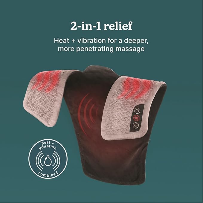 Homedics Vibration Heated Shoulder Massager Wrap Comfort Pro Elite Soft Fabric Tension Relief 2 Speeds &amp Styles Long NMS-450H