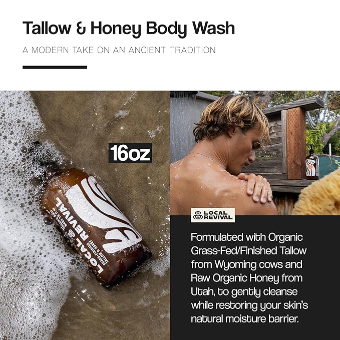Tallow and Honey Body Wash - Lavender Bloom - Beef Tallow with Honey Olive Oil Shea Butter and Jojoba Oil - Moisturizing Body Wash for Men and Women 16oz