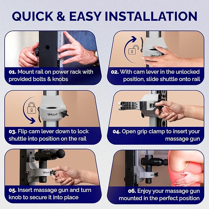 Massage Gun Holder - Power Rack Mounted - Fully Adjustable - Holds Firm Never Moves or Slips - Hands Free Back Massager - Rack Attachments - Massage Gun Attachments