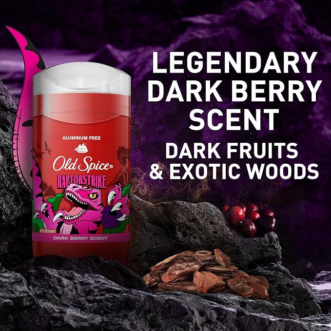 Old Spice Aluminum Free Deodorant for Men 24/7 Odor Protection 24/7 Freshness &amp Lasting Scent Goes on Clear Raptorstrike with Dark Berry Scent 3.0 oz (Pack of 3)