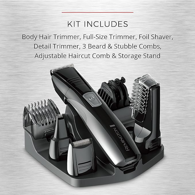 Remington Head to Toe Advanced Rechargeable Powered Body Groomer Kit Beard Trimmer (10 Pieces) 6.3 Inch Black