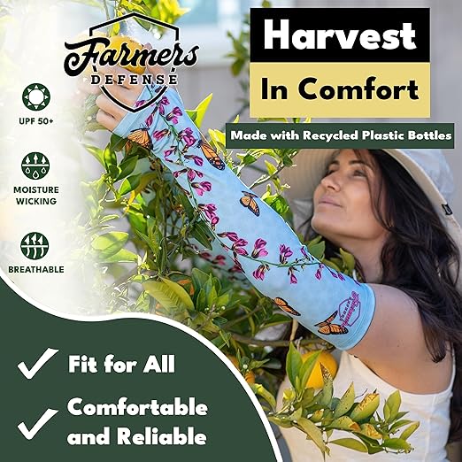 FARMER'S DEFENSE Gardening Arm Sleeves|UV Cooling Protective Sleeve Women &amp Men|Anti-Scratch Cover Sun UPF Outdoor Protection - Sea-Weed - XS