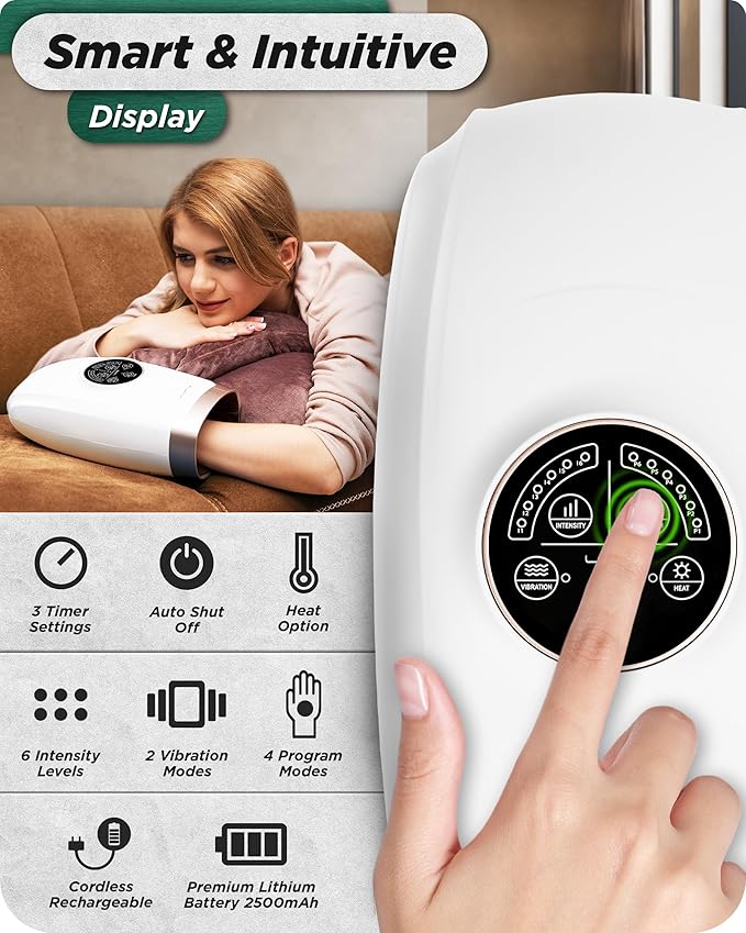 Lunix LX3 FSA Carpal Tunnel &amp Wrist Pain Relief Device Heated Air Compression Hand Massager Machine for Arthritis &amp Finger Numbness Cordless Lunar White