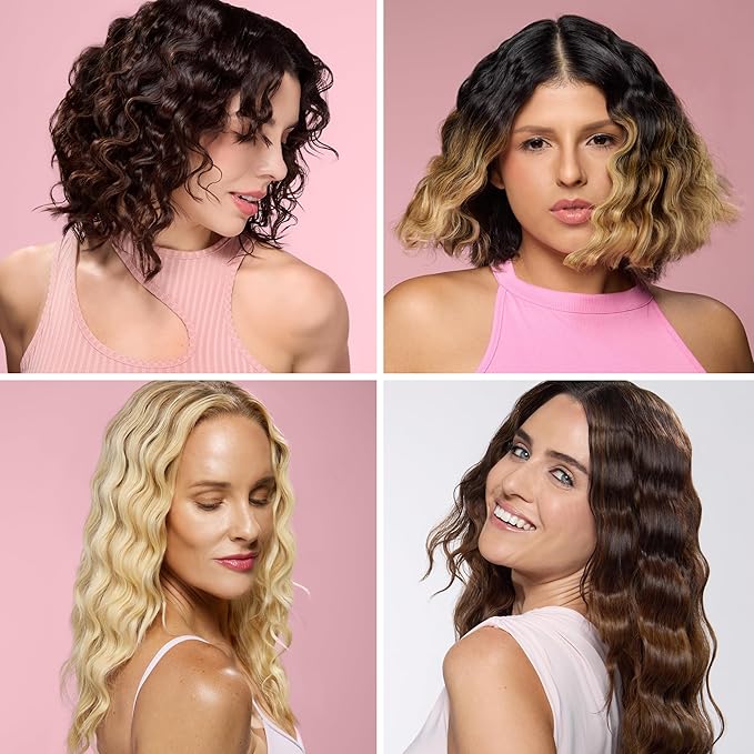 L'ANGE HAIR SculptWaver Titanium Deep Wave | Hair Crimper for Effortless Beach Waves | 3 Barrel Hair Waver with Adjustable Heat | Dual Voltage &amp Smart Timer | Styling Tools &amp Appliances Blush