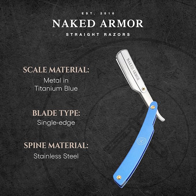 Best Shavette Straight Razor - Replaceable Blade Straight Razor Metal Handle Shavette No Stropping or Honing Needed Great For Beginners Starter Blade Hygienic Close Shave Leather Case (Blue)