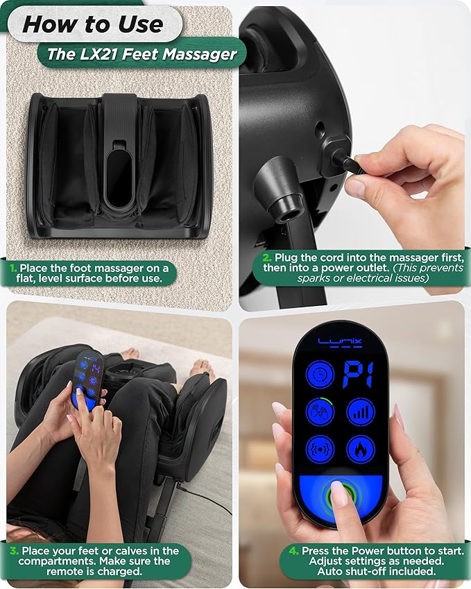 Lunix LX21 FSA Foot and Calf Massager with Remote Neuropathy &amp Plantar Fasciitis Relief Adjustable Leg Ankle Deep Kneading Shiatsu Therapy Blood Circulation Hot Cold Pockets Granite Black