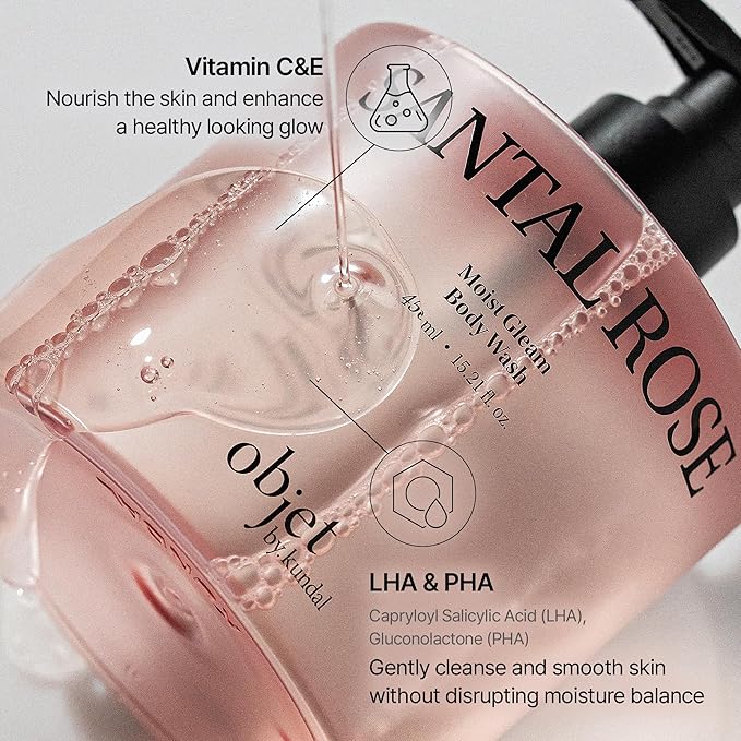 KUNDAL objet Moist Gleam Body Wash - Hydrating Glow Cleanser Resveratrol C&ampE + LHA PHA Gentle Exfoliation Rich Creamy Lather Long Lasting Moisture Glowing Orchard 450ml Korean Beauty