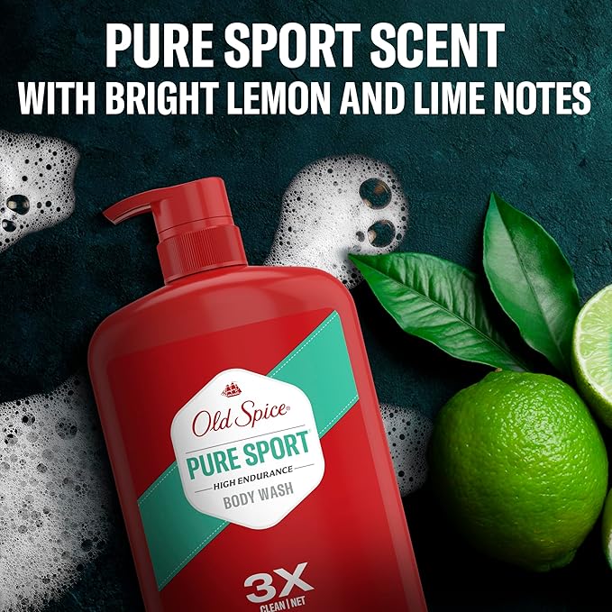 Old Spice Refreshing Body Wash for Men High Endurance 3X Defense 24/7 Shower Fresh with Long Lasting Scent Pure Sport Scent 33.4 oz (Pack of 4)