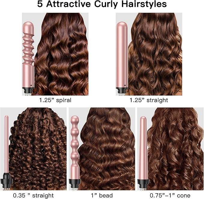 Curling Iron Curling Wand Set Instant Heat Up Hair Curler with Interchangeable Tourmaline Ceramic Barrels 0.35 to 1.25