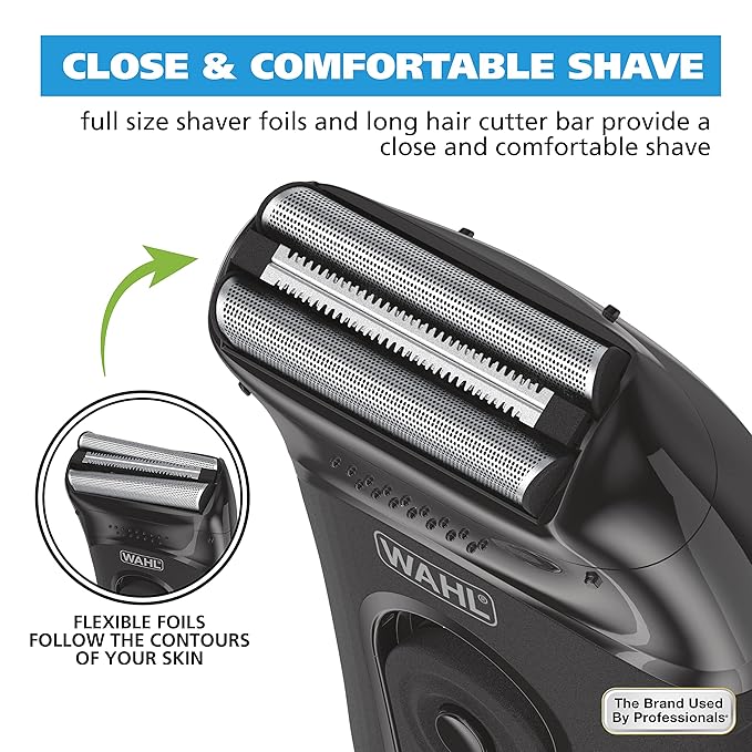 Wahl Compact Rechargeable Lithium Ion Shaver Kit with Hygienic Rinseable Foils &amp Cutter Bar with Dual Flexible Foils That Move with The Contours of Your Face - 7065