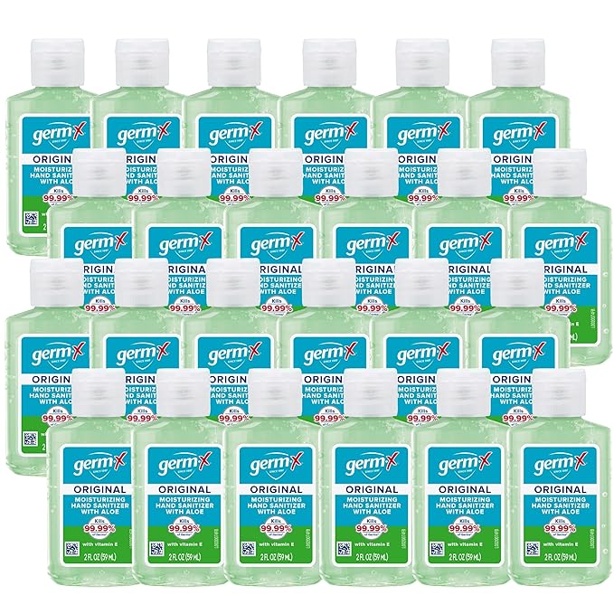 Germ-X Original Hand Sanitizer 2 Fl Oz (Pack of 24) Less Drying Moisturizing Gel with Aloe and Vitamin E No Rinse Formula Bulk Mini Travel Size for On-The-Go