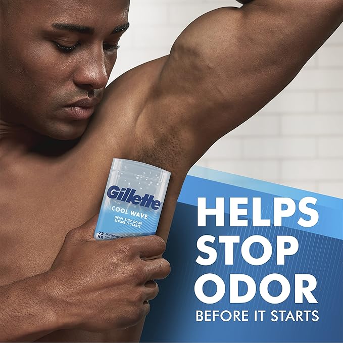 Gillette Antiperspirant and Deodorant for Men 72hr Clinical Strength Sweat &amp Odor Protection Long Lasting Freshness Anti-White Mark Technology Clear Gel Cool Wave Scent 3.8 oz (Pack of 4)