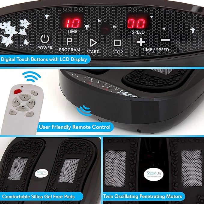 SereneLife Hurtle Shiatsu Foot Massager Machine - Chinese Reflexology Sitting Remote Control Option Simple Cleaning Pads 2 Functions Massage and Beating | Auto-Programs Adjustable Time &amp Settin