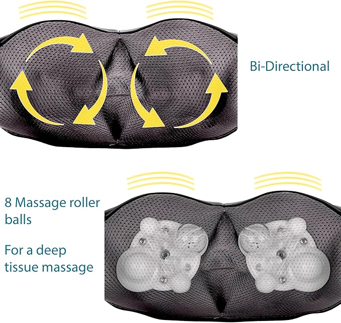 InvoSpa Shiatsu Massager with Heat - Deep Tissue Kneading Pillow for Neck Shoulders and Back - Electric Full Body Massage