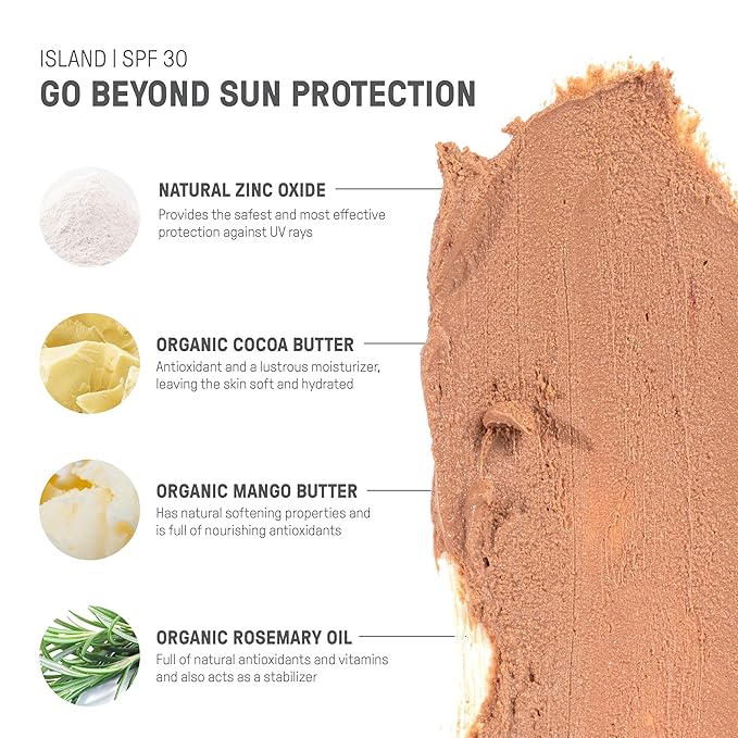 Raw Element Ultra-Moisturizing Tinted Face Cream Non Toxic Mineral Face Sunscreen Daily Tinted Moisturizer Non-Nano Zinc Oxide Reef Friendly All Ages SPF 30 1.8 oz Island Pack of 2