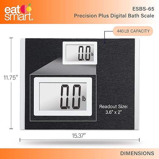 Eat Smart Precision Plus Scale for Body Weight Wide Platform for added comfort. Extra heavy 440 LB capacity