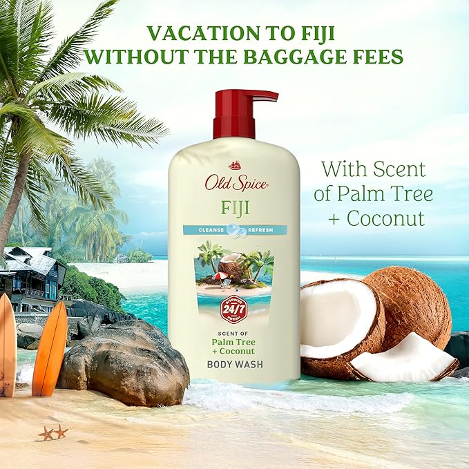 Old Spice Cleansing Body Wash for Men 24/7 Shower Fresh with Lasting Scent Cleanse &amp Refresh Gentle on Skin Vitamin B3 Fiji with Palm Tree + Coconut Scent 30 oz (Pack of 4)