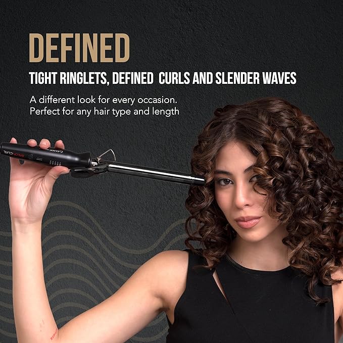 GA.MA Salon Curl Silk Chrome Titanium Curling Iron for Defined Curls 0.75 Inch Barrel Quick Adjustable Heat Anti-Frizz Dual Voltage Auto Shut-Off.
