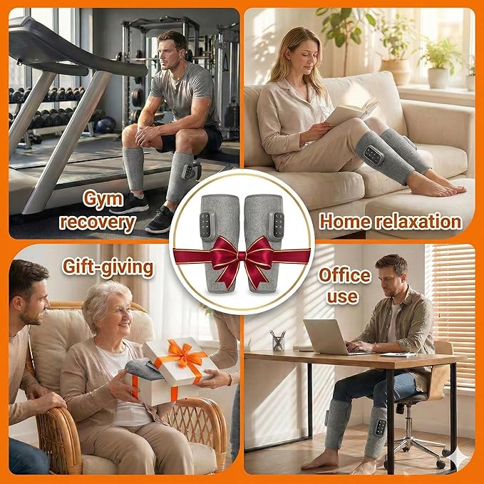 Cordless Leg Massager with Heat and Air Compression Rechargeable Calf Massager for Daily Relaxation 3 Modes &amp Intensities Gifts for Men Women Athletes &amp Seniors (2 Pack)