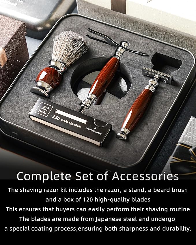 FREED Customized Luxury Men's Safety Razor set with Laser Engraving Aluminum Alloy Material incloud 120 Japanese Stainless Steel BladesIt's the best gift for men fathersor birthdays.
