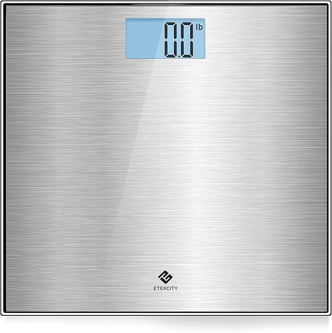 Etekcity Stainless Steel Digital Body Weight Bathroom Scale Step-On Technology Large Blue LCD Backlight Display 400 Pounds  Grey 12x12 Inch (Pack of 1)
