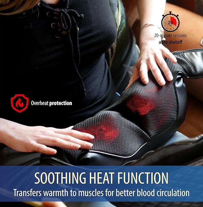 Zyllion Shiatsu Neck and Back Massager with Heat - Cordless Rechargeable 3D Electric Kneading Deep Tissue Massage for Muscle Pain Relief Black ZMA-28RB