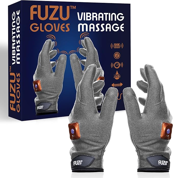Fuzu Vibrating Massage Gloves Used for Couples Massages Massaging Sore Muscles Back Neck Shoulders Legs 20 Speeds &amp Patterns Rechargeable &amp Waterproof | Pair Eco-Friendly Packaging Gre