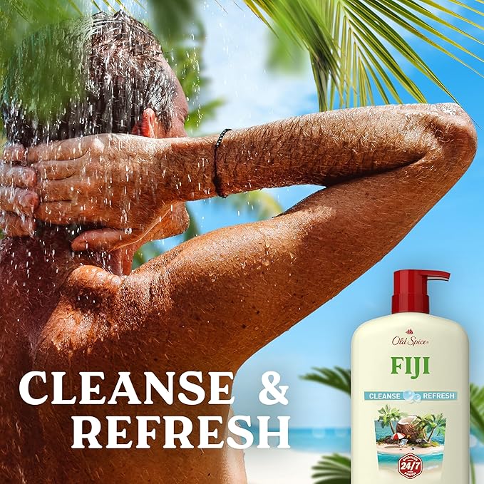 Old Spice Cleansing Body Wash for Men 24/7 Shower Fresh with Lasting Scent Cleanse &amp Refresh Gentle on Skin Vitamin B3 Fiji with Palm Tree + Coconut Scent 30 oz (Pack of 4)